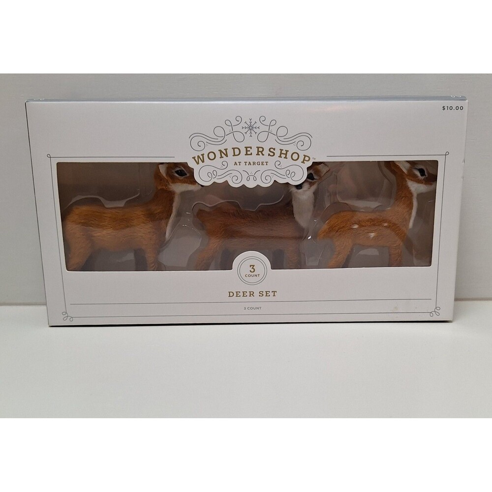 NIB Target Wondershop Faux Fur Brown Deer Set/3 Decorative Figurines Christmas